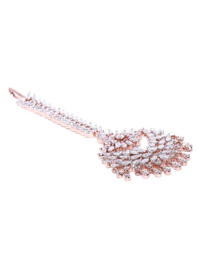 Priyaasi Priyasi Chandbali Style American Diamond Maang Tikka for Women | Rose Gold-Plated | Maang Tikka for Wedding | Traditional Floral Design - Image 4