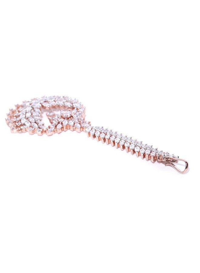 Priyaasi Priyasi Chandbali Style American Diamond Maang Tikka for Women | Rose Gold-Plated | Maang Tikka for Wedding | Traditional Floral Design - Image 5
