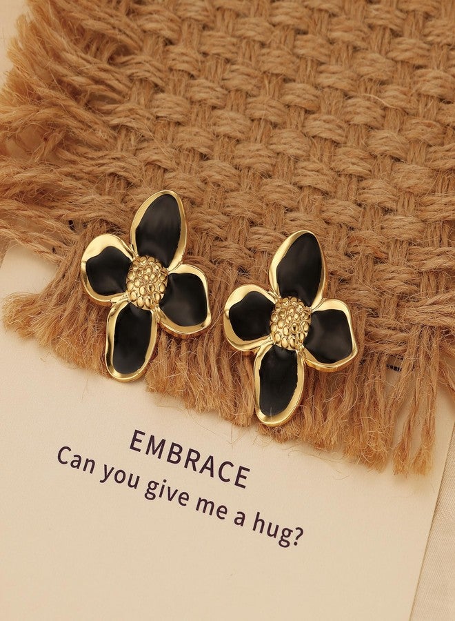 HANRESHE Black Gold Flower Earrings For Women Cute Flower Stud Earrings Trendy Spring Floral Statement Earring Jewelry Gift - Image 5