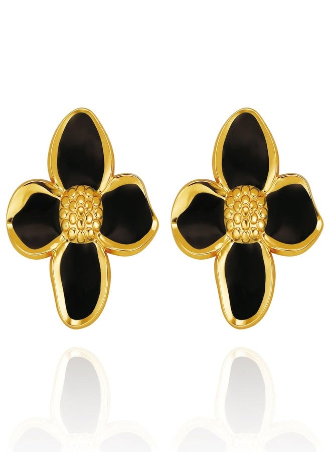 HANRESHE Black Gold Flower Earrings For Women Cute Flower Stud Earrings Trendy Spring Floral Statement Earring Jewelry Gift - Image 1
