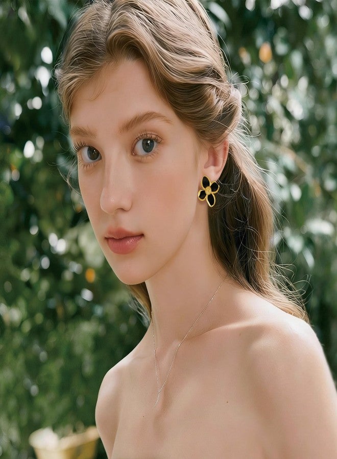 HANRESHE Black Gold Flower Earrings For Women Cute Flower Stud Earrings Trendy Spring Floral Statement Earring Jewelry Gift - Image 2