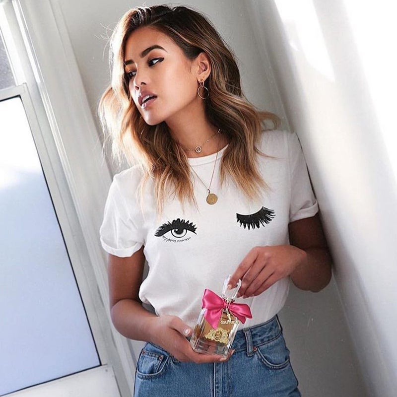 1014 Ins Cyber Celebrity Blink Long Eyelashes Casual Fashion Women'S T-Shirt Round Neck Short Sleeve T-Shirt For Women - Image 3