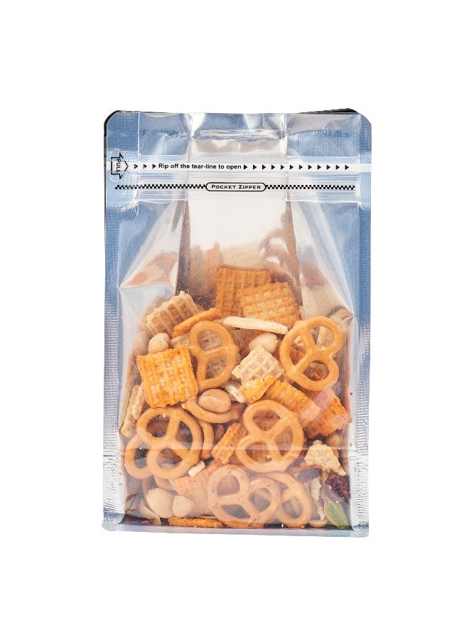 Restaurantware Bag Tek 7.9 X 4.9 X 2.4 Inch  Small Snack Bags, 100 Food Storage Heat Seal Bags - Resealable, With Clear Window, Black PET Zipper Lock Pouch, No Messy Spills, With Durable Design  - Image 2