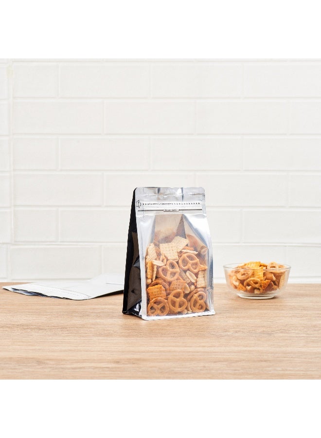 Restaurantware Bag Tek 7.9 X 4.9 X 2.4 Inch  Small Snack Bags, 100 Food Storage Heat Seal Bags - Resealable, With Clear Window, Black PET Zipper Lock Pouch, No Messy Spills, With Durable Design  - Image 3
