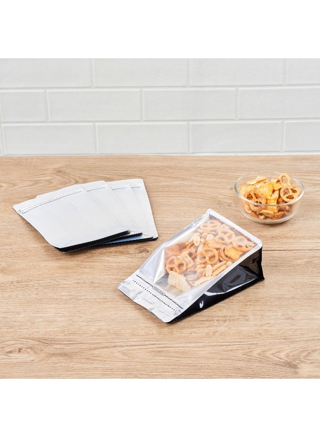 Restaurantware Bag Tek 7.9 X 4.9 X 2.4 Inch  Small Snack Bags, 100 Food Storage Heat Seal Bags - Resealable, With Clear Window, Black PET Zipper Lock Pouch, No Messy Spills, With Durable Design  - Image 4