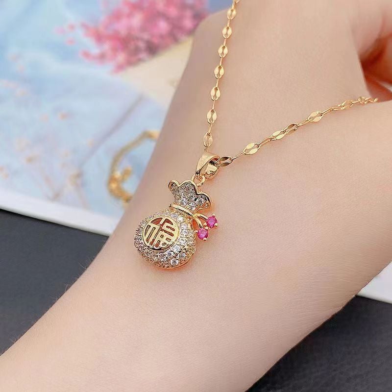 TikTok New Lucky Bag Pendant Necklace for Women purse necklace