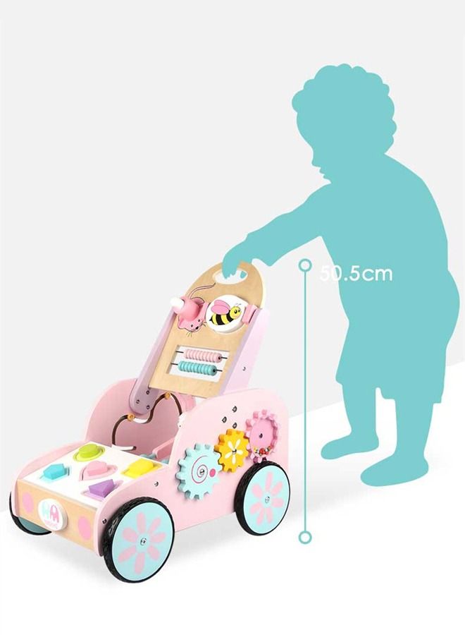 Wooden Push Wagon Baby Walker Cart With Wheels Outdoor Activity For Infant Playing