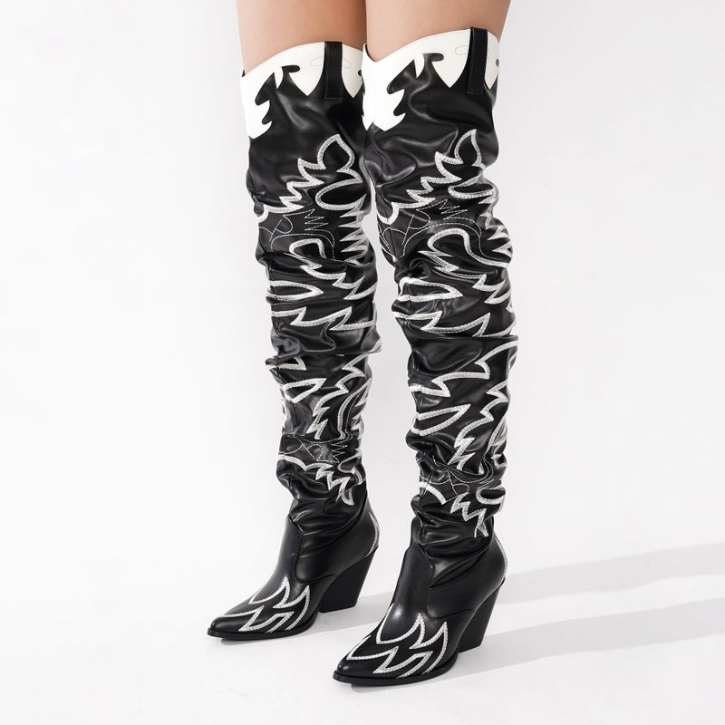 Cape Robbin Women's Western Thigh High Over The Knee Cowboy Cowgirl Boots - Chunky Block Heel Fashion Boots for Women (KELSEY-21) - Black Size 8.5 - Image 4