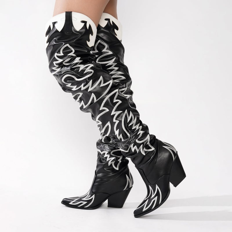 Cape Robbin Women's Western Thigh High Over The Knee Cowboy Cowgirl Boots - Chunky Block Heel Fashion Boots for Women (KELSEY-21) - Black Size 8.5 - Image 3
