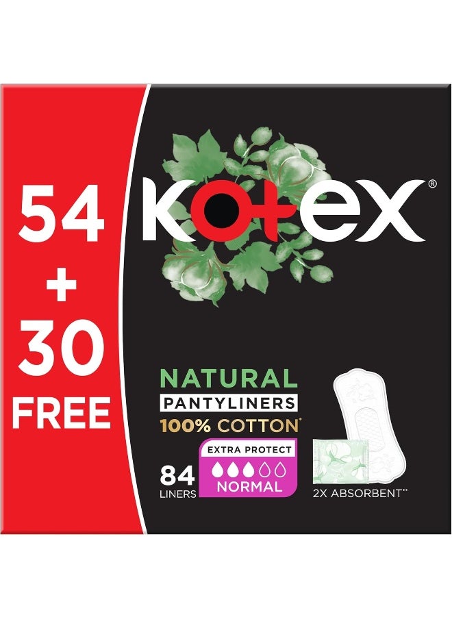 Kotex Kotex Natural Panty Liners, 100% Cotton, Normal Size, 84 Daily Panty Liners  - Image 1