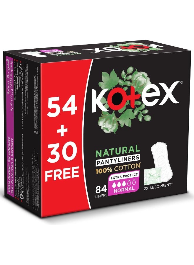 Kotex Kotex Natural Panty Liners, 100% Cotton, Normal Size, 84 Daily Panty Liners  - Image 2