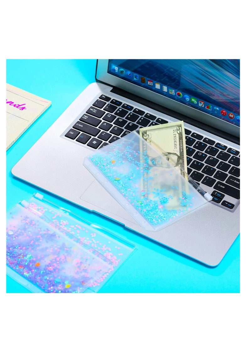 Excefore Binder PVC Glitter File Pockets, 15 Pieces A6 Size Glitter with Holes Binder Zipper Folders, Notebook Binder Loose Leaf Bags, Waterproof PVC Pouch Document Filing  - Image 5