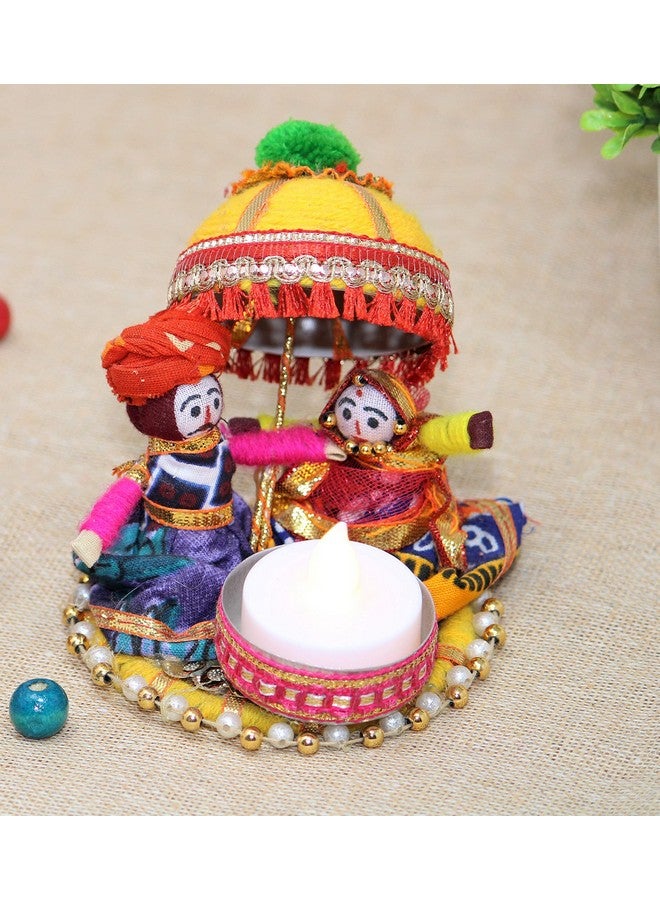 JH Gallery Recycled Material Rajasthani Raja Rani Puppet/Dolls Decorative Tealight Candle Holder (Pack of 1) - Image 1