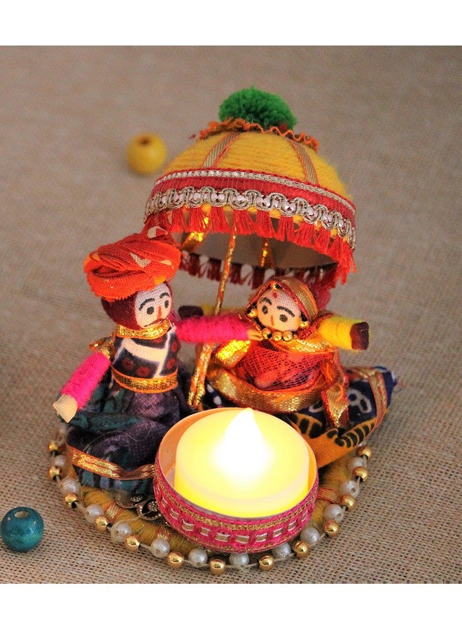 JH Gallery Recycled Material Rajasthani Raja Rani Puppet/Dolls Decorative Tealight Candle Holder (Pack of 1) - Image 3