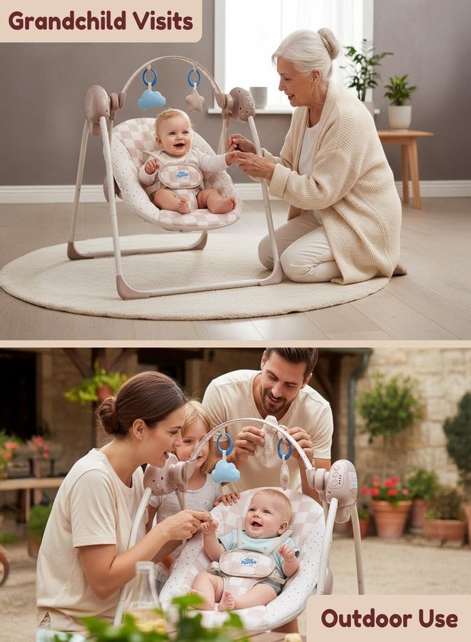 Tiny Marvels Baby Swings for Infants, Tiny Marvels Portable Swing with Adaptable Speed, Music, Removable-Toy-Bar, Foldable Infant Swing for Indoor and Outdoor Use, 0-9 Months 6-20 lbs(Sander Checker) - Image 3
