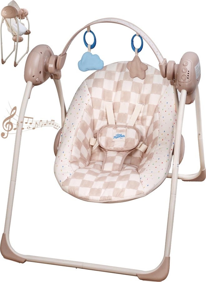 Tiny Marvels Baby Swings for Infants, Tiny Marvels Portable Swing with Adaptable Speed, Music, Removable-Toy-Bar, Foldable Infant Swing for Indoor and Outdoor Use, 0-9 Months 6-20 lbs(Sander Checker) - Image 1