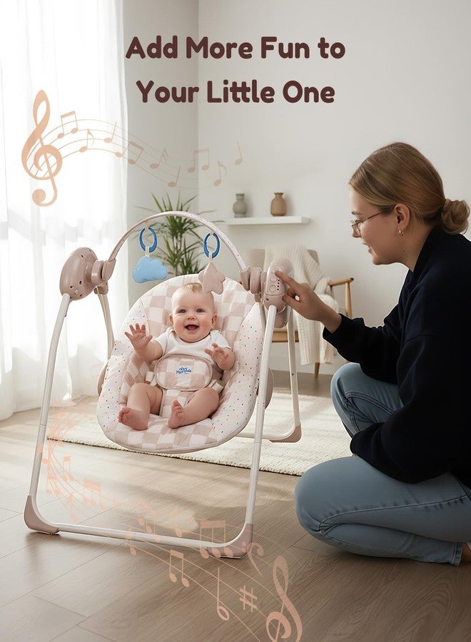 Tiny Marvels Baby Swings for Infants, Tiny Marvels Portable Swing with Adaptable Speed, Music, Removable-Toy-Bar, Foldable Infant Swing for Indoor and Outdoor Use, 0-9 Months 6-20 lbs(Sander Checker) - Image 4