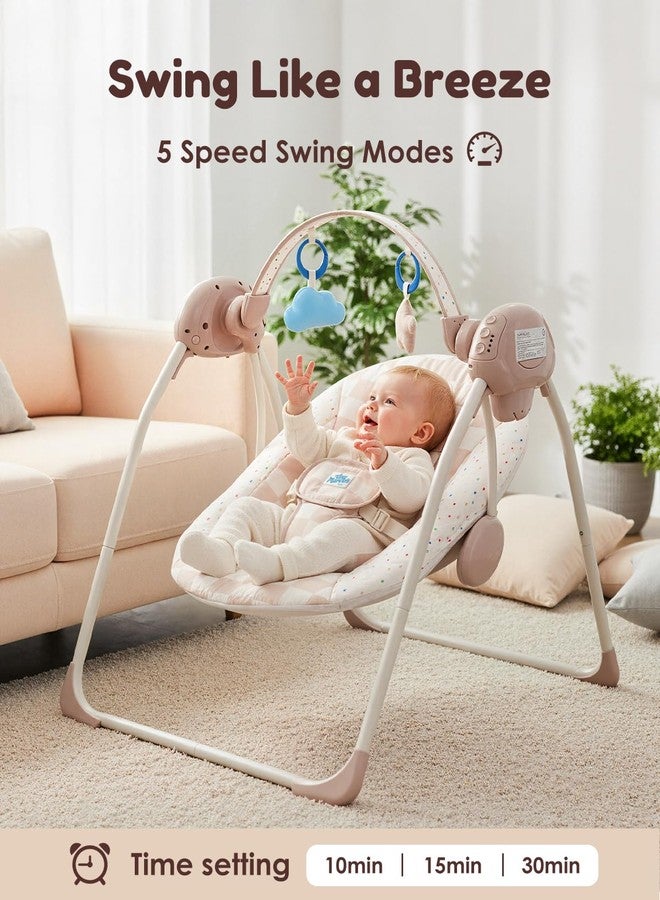 Tiny Marvels Baby Swings for Infants, Tiny Marvels Portable Swing with Adaptable Speed, Music, Removable-Toy-Bar, Foldable Infant Swing for Indoor and Outdoor Use, 0-9 Months 6-20 lbs(Sander Checker) - Image 5