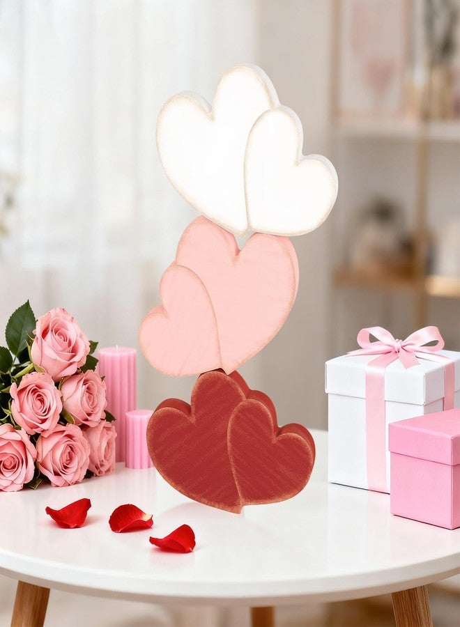 Yewfold Valentines Day Decorations, 3Pcs Wooden Sweet Hearts Table Centerpiece Decor Sign, Solid Vintage Heart Decoration for Valentine Day Wedding Office Home Table Mantel Decor (Solid) - Image 4