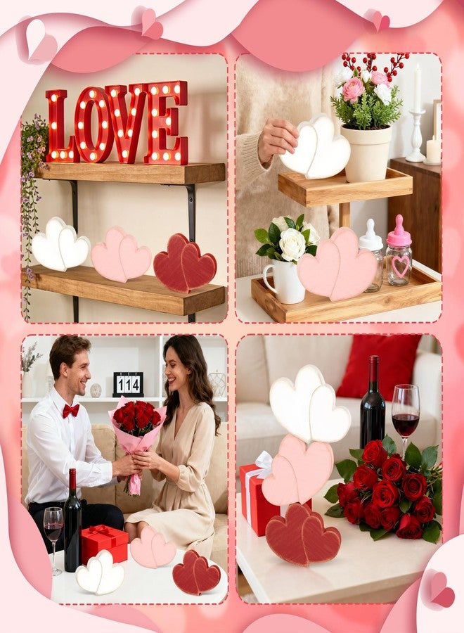 Yewfold Valentines Day Decorations, 3Pcs Wooden Sweet Hearts Table Centerpiece Decor Sign, Solid Vintage Heart Decoration for Valentine Day Wedding Office Home Table Mantel Decor (Solid) - Image 3