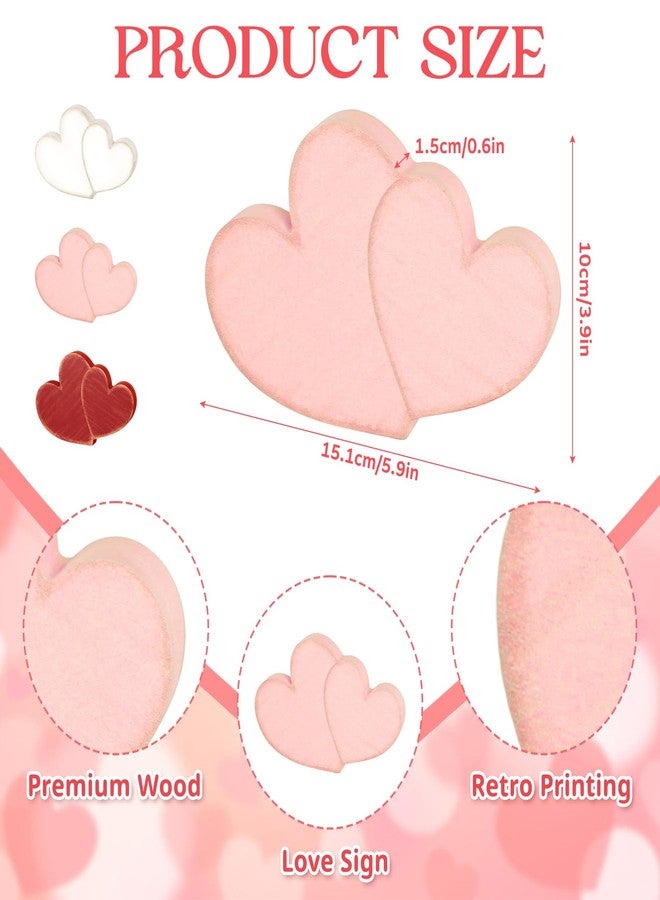 Yewfold Valentines Day Decorations, 3Pcs Wooden Sweet Hearts Table Centerpiece Decor Sign, Solid Vintage Heart Decoration for Valentine Day Wedding Office Home Table Mantel Decor (Solid) - Image 2
