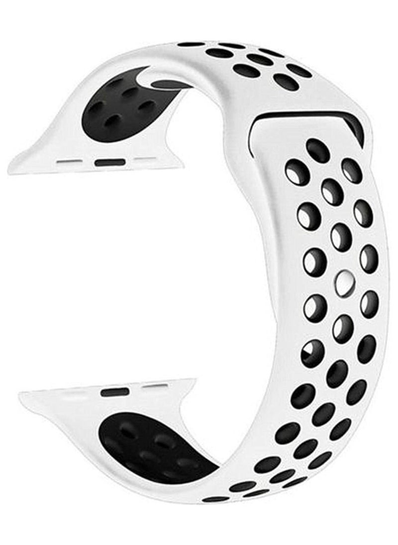 Generic - Soft Breathable Silicone Strap Replacement watchband Compatible for Apple Watch 42/44/45/49mm, White and Black - Image 1