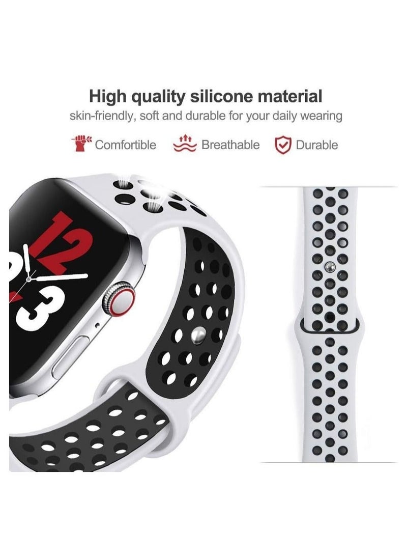 Generic - Soft Breathable Silicone Strap Replacement watchband Compatible for Apple Watch 42/44/45/49mm, White and Black - Image 1