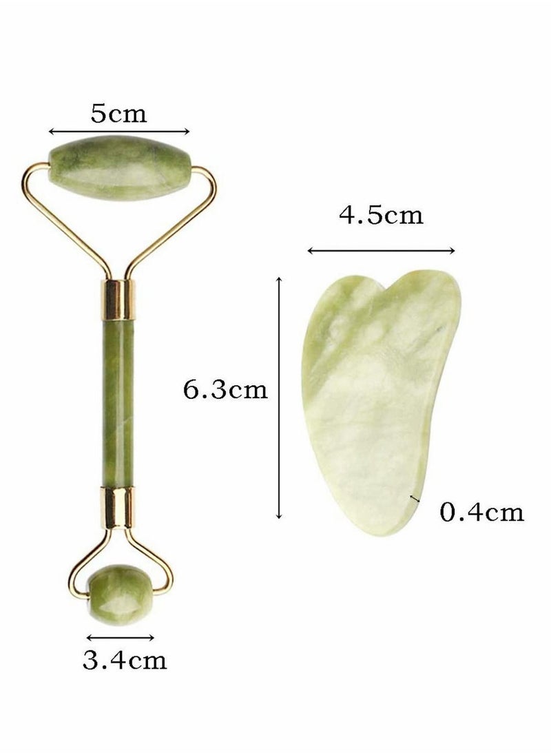 KASTWAVE Jade Roller & Gua Sha Set, Gua Sha Massager Slimming Tool, Facial Face Jade Roller Natural Stone & Gua Sha Set Beauty Tool for Neck and Eye Treatment, Skin Tightening, Lift Firming  - Image 1