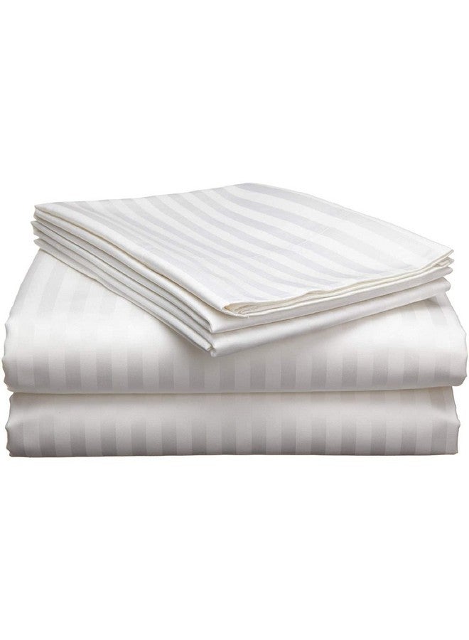 Guffaw 210 TC Glace Cotton Satin Striped Plain Bedsheet for Double Bed Queen Size with Two Pillow Covers for Home-Hotels-Guest House-White Color - Image 5