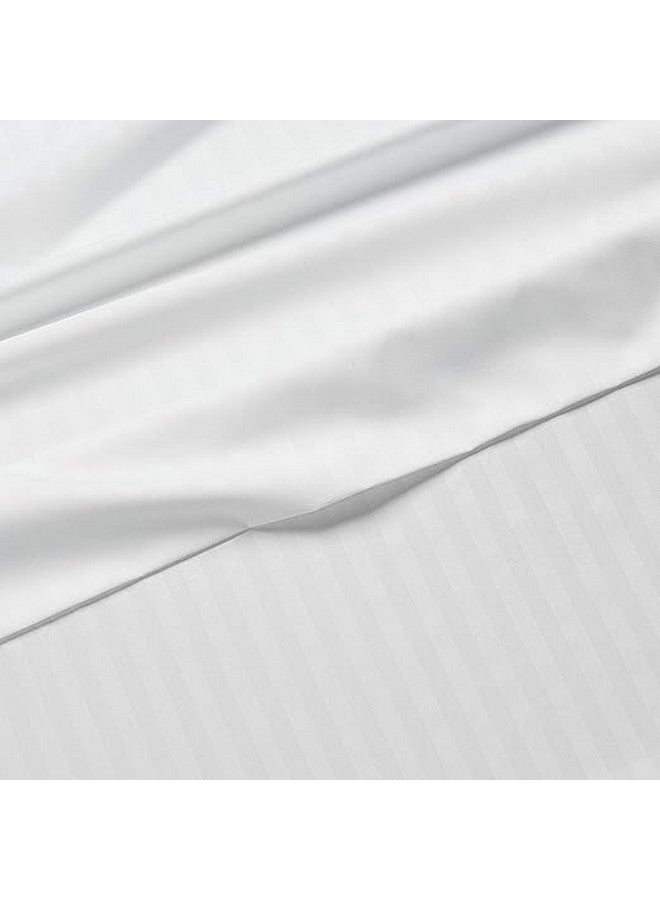 Guffaw 210 TC Glace Cotton Satin Striped Plain Bedsheet for Double Bed Queen Size with Two Pillow Covers for Home-Hotels-Guest House-White Color - Image 4