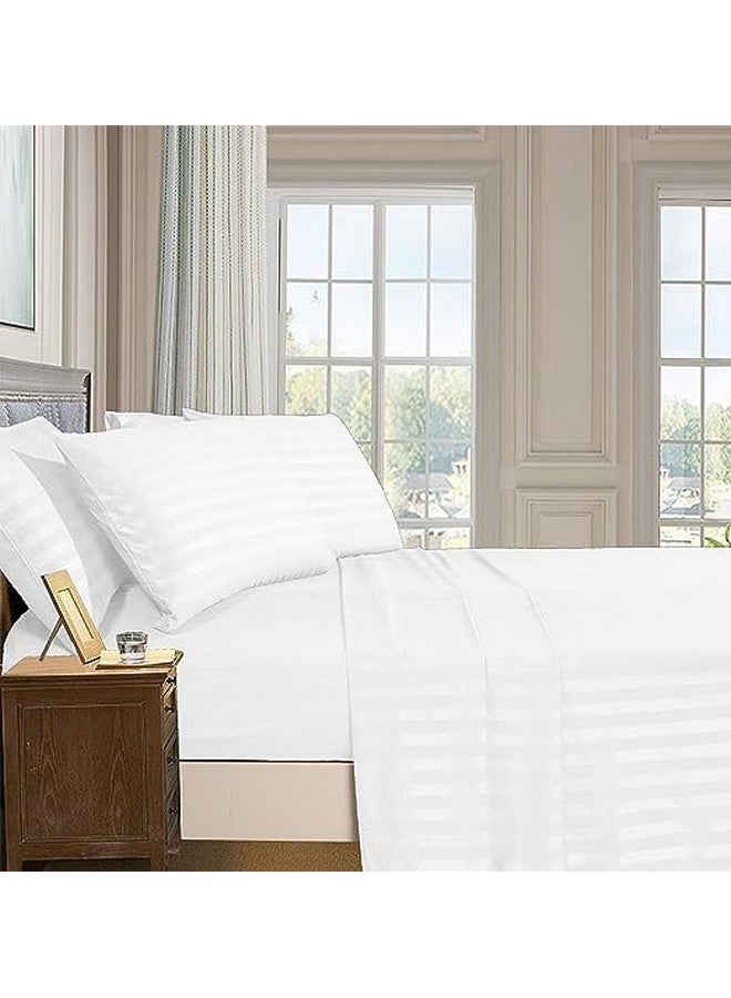Guffaw 210 TC Glace Cotton Satin Striped Plain Bedsheet for Double Bed Queen Size with Two Pillow Covers for Home-Hotels-Guest House-White Color - Image 2