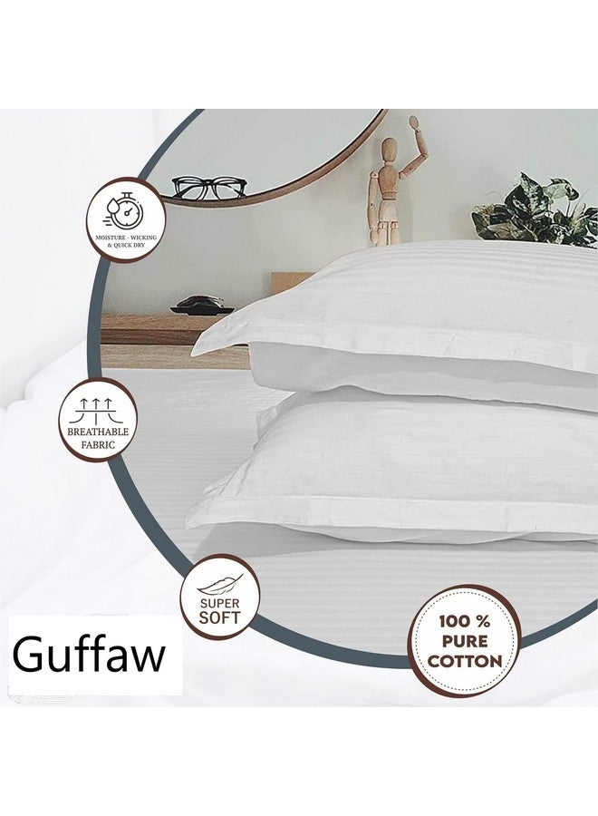Guffaw 210 TC Glace Cotton Satin Striped Plain Bedsheet for Double Bed Queen Size with Two Pillow Covers for Home-Hotels-Guest House-White Color - Image 3