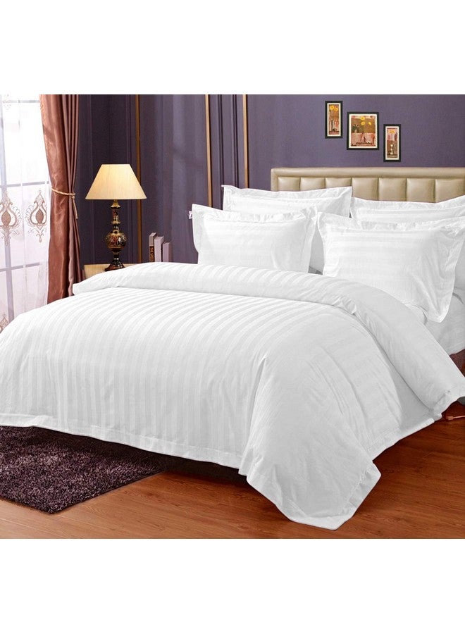 Guffaw 210 TC Glace Cotton Satin Striped Plain Bedsheet for Double Bed Queen Size with Two Pillow Covers for Home-Hotels-Guest House-White Color - Image 1
