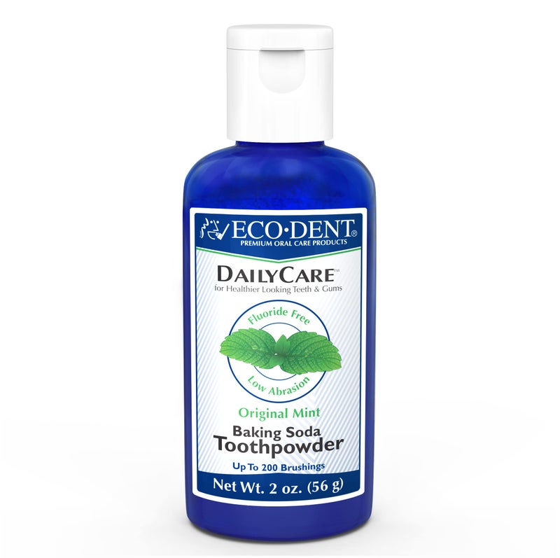 Eco-Dent DailyCare Baking Soda Toothpowder, Original Mint - SLS & Fluoride-Free Toothpaste Powder with Minerals & Essential Oils, Toothpaste Alternative + DailyRinse Single-Use Pack - Image 1