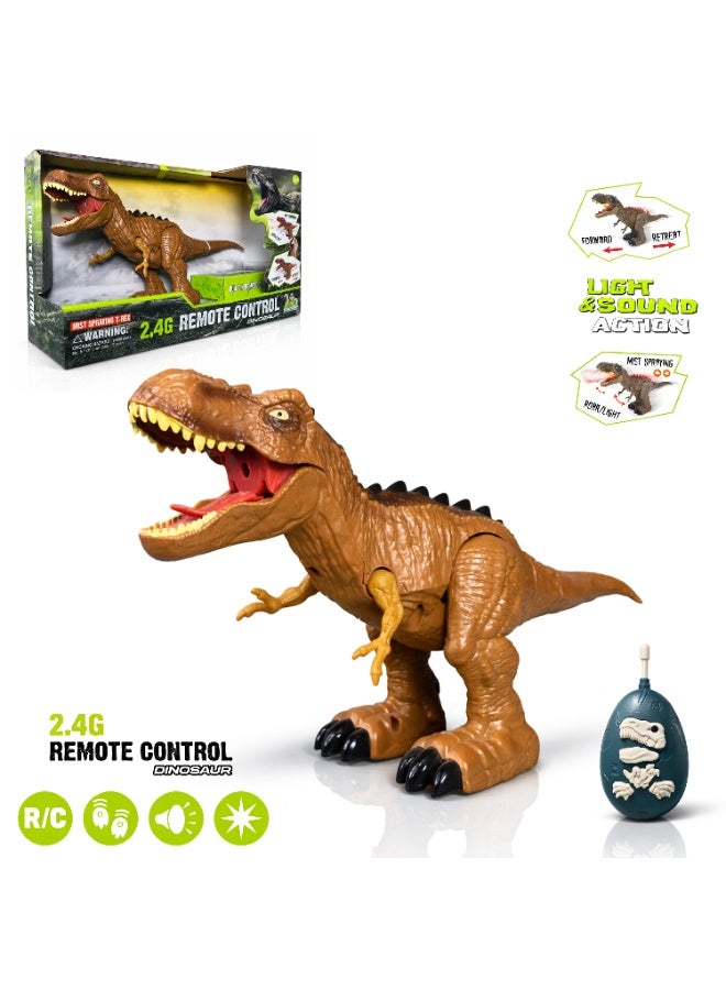 2.4G Remote Control Dinosaur with Mist Spray - Walking T-Rex with Light & Sound - Interactive RC Dinosaur Toy for Kids