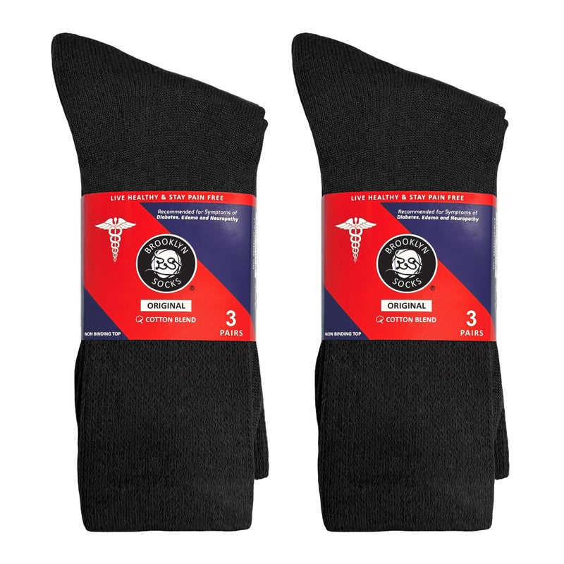 Brooklyn Socks - 6 Pairs of Cotton Diabetic Non-Binding Neuropathy Crew Socks (Black, Size 10-13) - Image 5