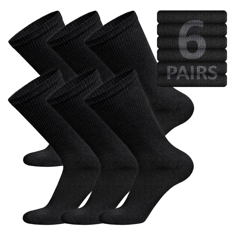 Brooklyn Socks - 6 Pairs of Cotton Diabetic Non-Binding Neuropathy Crew Socks (Black, Size 10-13) - Image 1