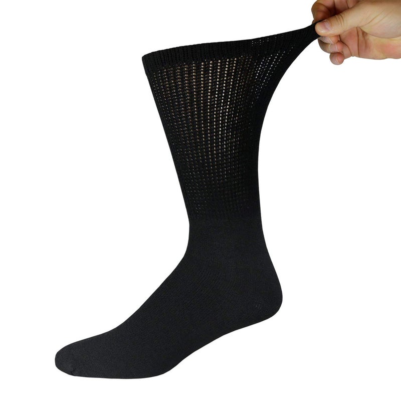 Brooklyn Socks - 6 Pairs of Cotton Diabetic Non-Binding Neuropathy Crew Socks (Black, Size 10-13) - Image 3