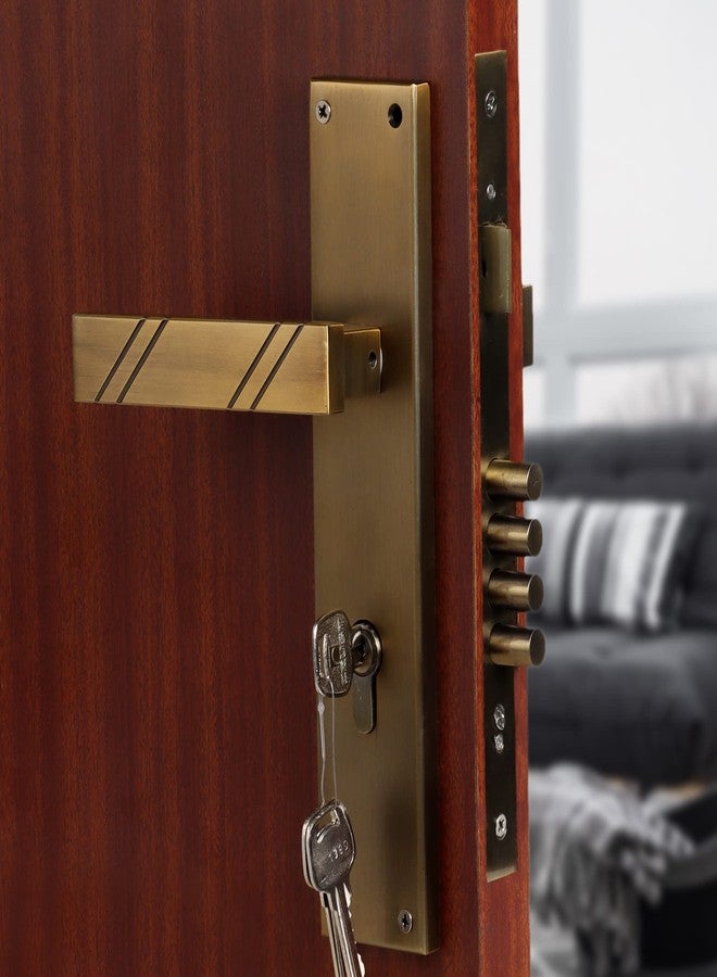 Crust LB - 10001 Premium 10 Inch Cylindrical Plate Mortise Door Lock Handle Set/Mortise Lock with Brass Lock Body and One Side Key 60mm Brass Cylinder Set with 3 Keys/Antique Brass - Image 1