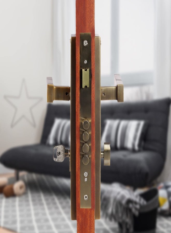 Crust LB - 10001 Premium 10 Inch Cylindrical Plate Mortise Door Lock Handle Set/Mortise Lock with Brass Lock Body and One Side Key 60mm Brass Cylinder Set with 3 Keys/Antique Brass - Image 3
