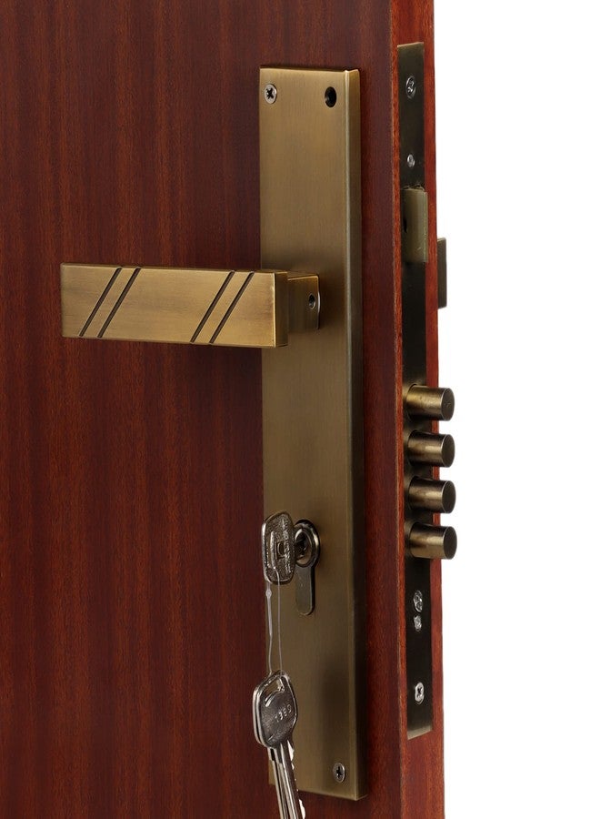 Crust LB - 10001 Premium 10 Inch Cylindrical Plate Mortise Door Lock Handle Set/Mortise Lock with Brass Lock Body and One Side Key 60mm Brass Cylinder Set with 3 Keys/Antique Brass - Image 4