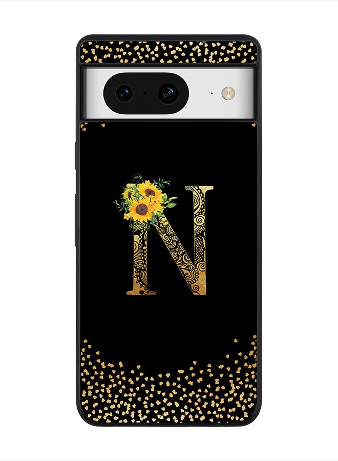 Stylizedd Rugged Black Edge case for Google Pixel 8, Slim fit Flexible   Custom Monogram Initial Letter Mandala Floral Pattern Alphabet- N (Black) - Image 1