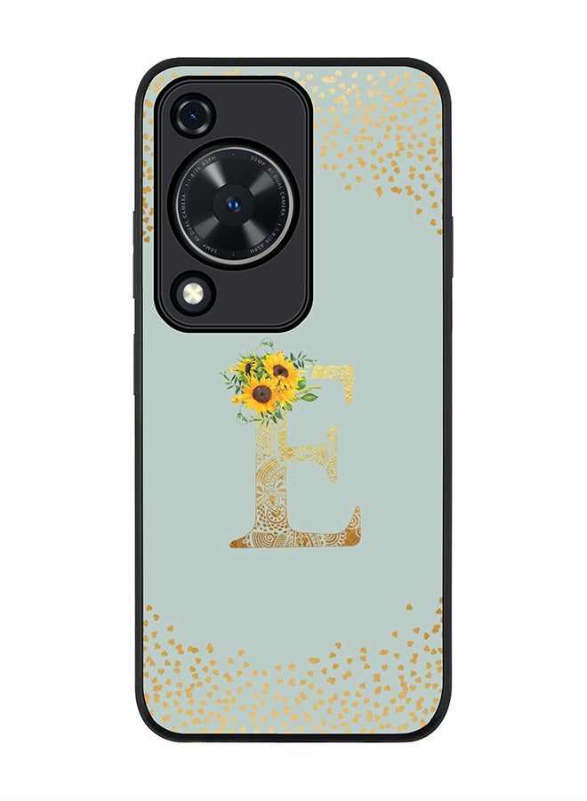 Stylizedd Rugged Black edge case for Huawei nova Y72 / Huawei Enjoy 70 4G,Slim fit Custom Monogram Initial Letter Floral Pattern Alphabet - E (Light Grey) - Image 1