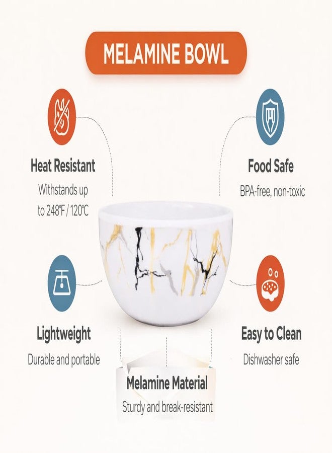 AURKA 4.5 Inch Melamine Soup Bowls Set of 6 (350 ml) | White/Gold/Black | Serving Bowls for Soup, Salad, Noodles, Pasta, Oatmeal | Durable & Stylish Dinnerware for Daily & Special Use - Image 5