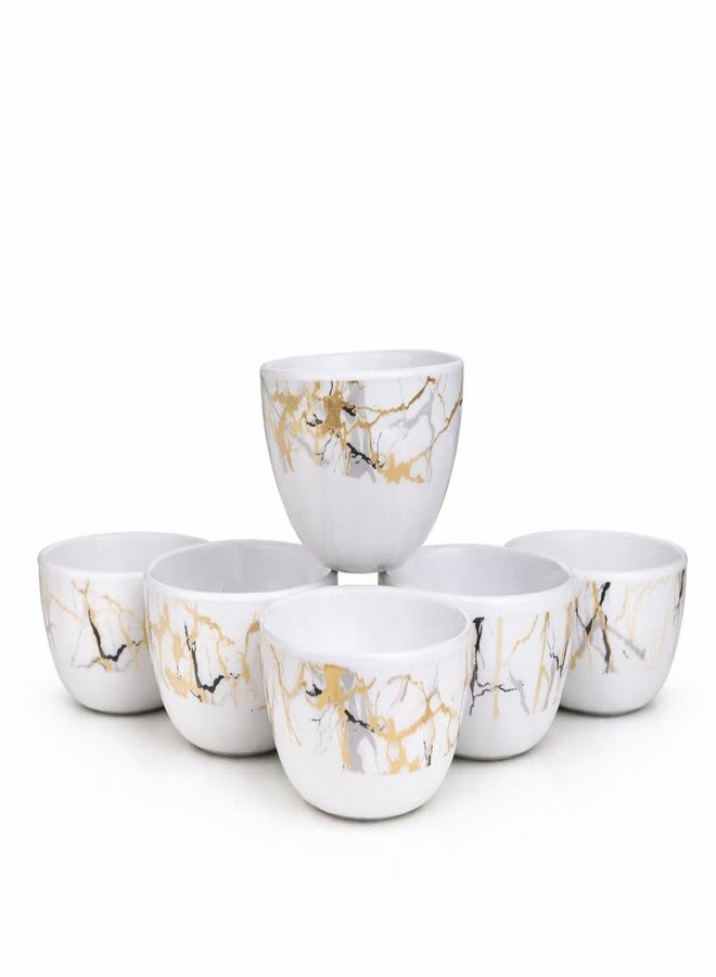 AURKA 4.5 Inch Melamine Soup Bowls Set of 6 (350 ml) | White/Gold/Black | Serving Bowls for Soup, Salad, Noodles, Pasta, Oatmeal | Durable & Stylish Dinnerware for Daily & Special Use - Image 1