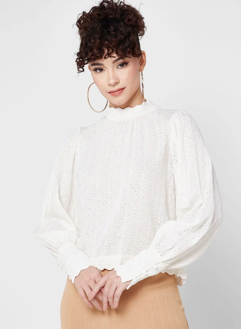 BCBGeneration High Neck Ruched Sleeve Top