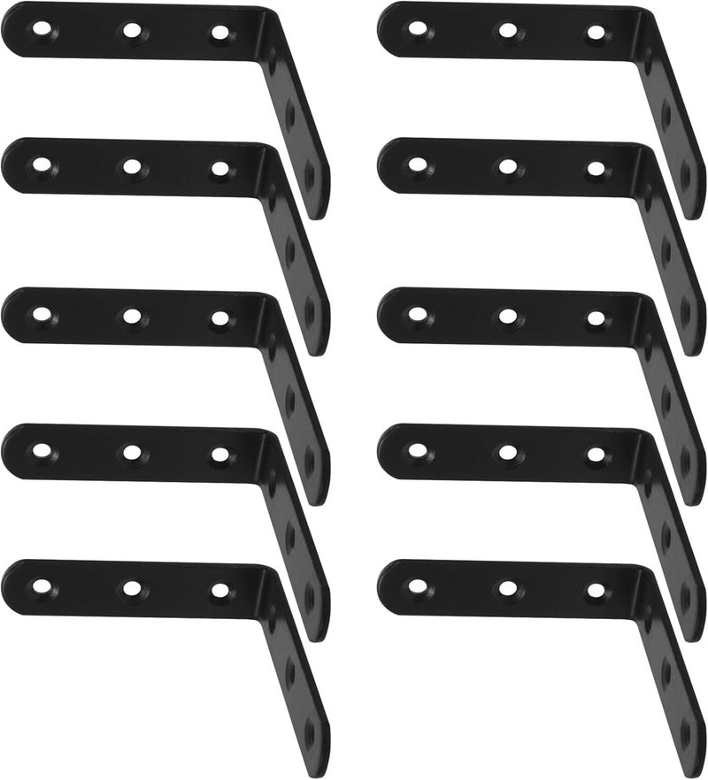 Mikinona 10pcs Black L Brackets Metal Corner Braces 2mm Thick 90-Degree Angle Shelf Supports Heavy Duty 220lb Load for Wood Cabinets and Industrial Shelving - Image 1