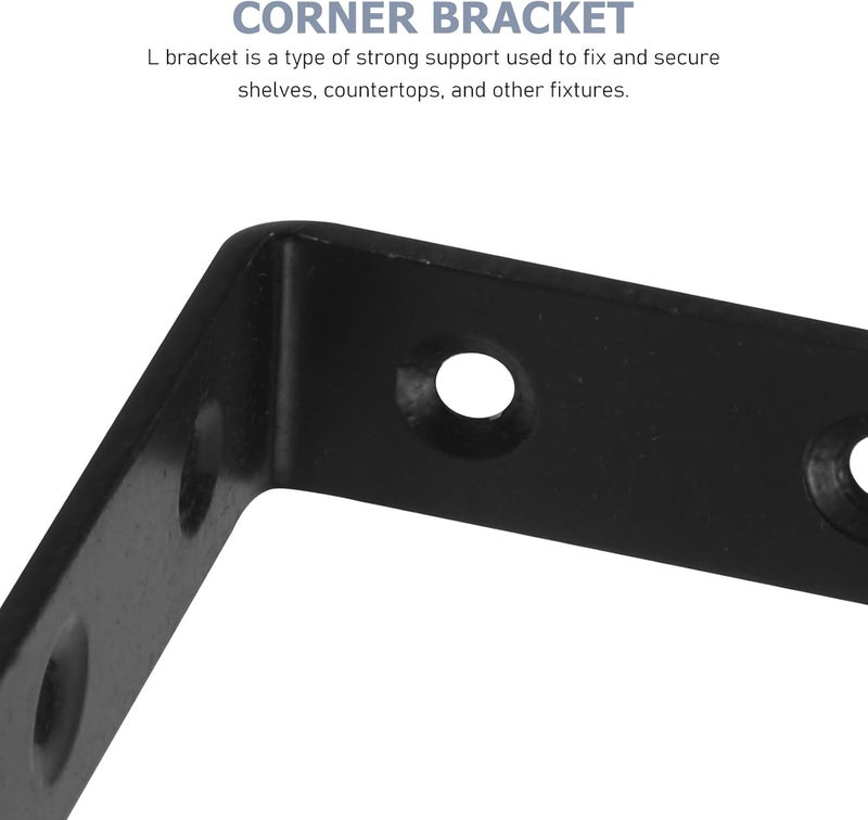 Mikinona 10pcs Black L Brackets Metal Corner Braces 2mm Thick 90-Degree Angle Shelf Supports Heavy Duty 220lb Load for Wood Cabinets and Industrial Shelving - Image 3