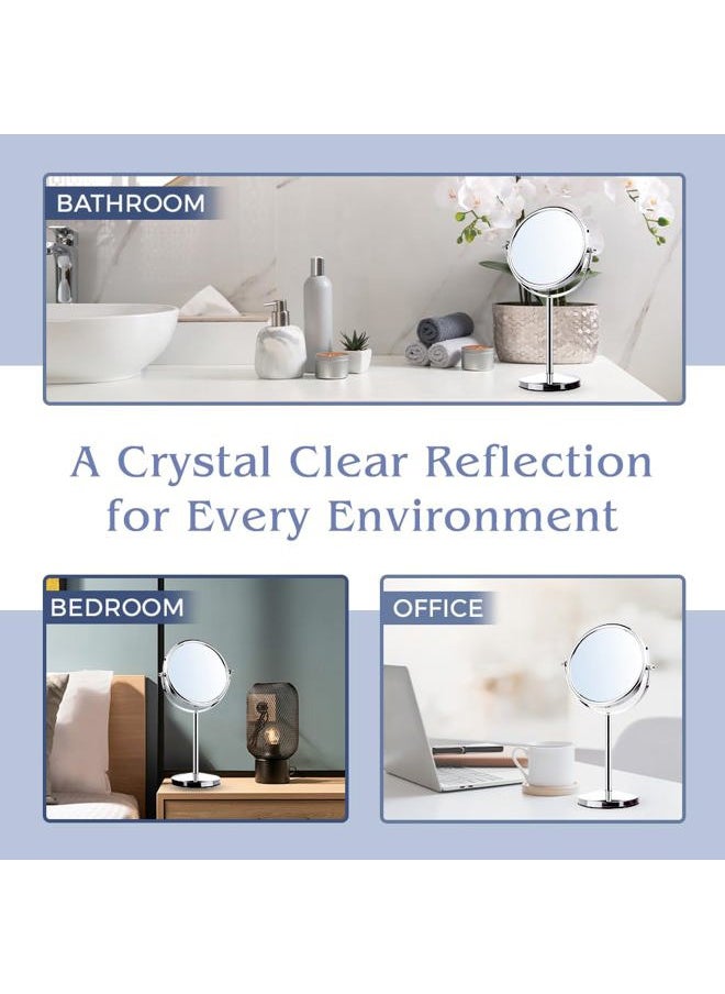 Mirrorvana - 10X Magnifying Makeup Mirror on Round Stand for Tabletop, Bedroom Vanity Desk and Bathroom Counter - Free Standing Double Sided 10X/1X Magnification Mirror - 7" Wide and 14" Tall (Chrome) - Image 1