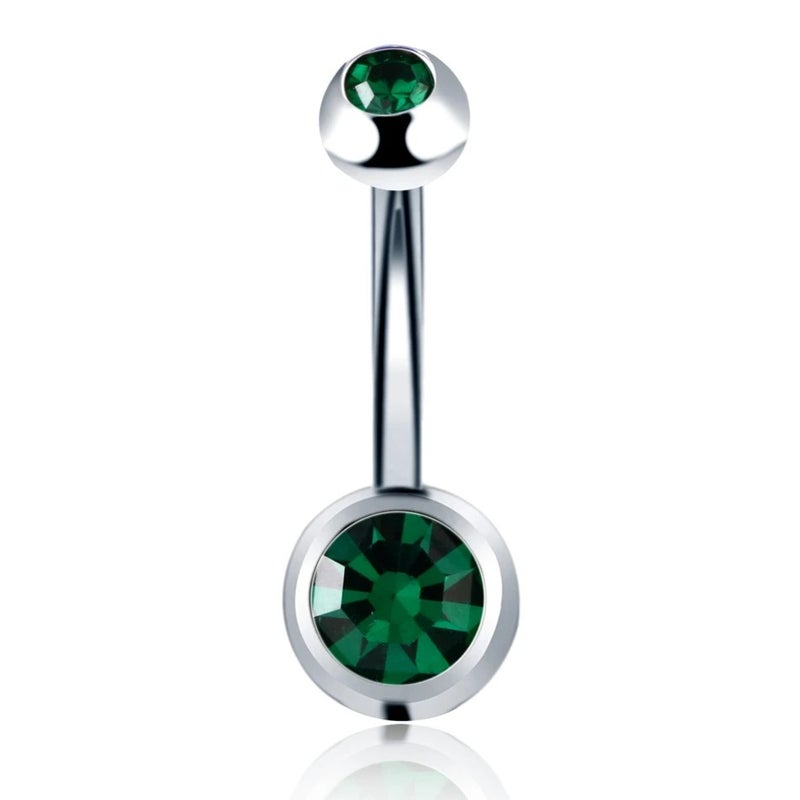 Green Zirconic Stainless Steel Silver Belly Piercing